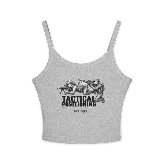 Tactical Positioning Women’s Crop Tank | SavOps Graphic Tee - Savage Operators Tactical Tee | Tank Top | Savage Operators Clothing | Patriotic Apparel | Military Humor | High Quality Athletic Heather