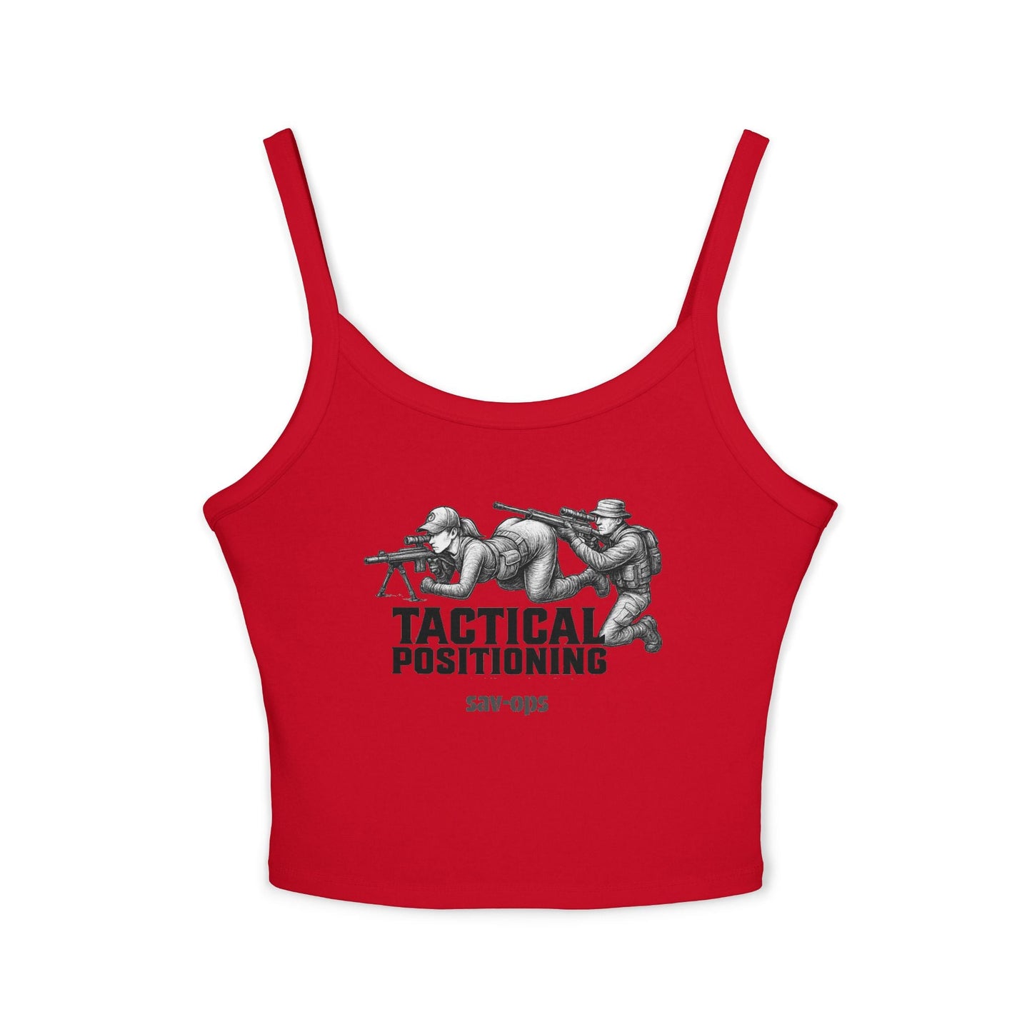 Tactical Positioning Women’s Crop Tank | SavOps Graphic Tee - Savage Operators Tactical Tee | Tank Top | Savage Operators Clothing | Patriotic Apparel | Military Humor | High Quality Solid Red Blend