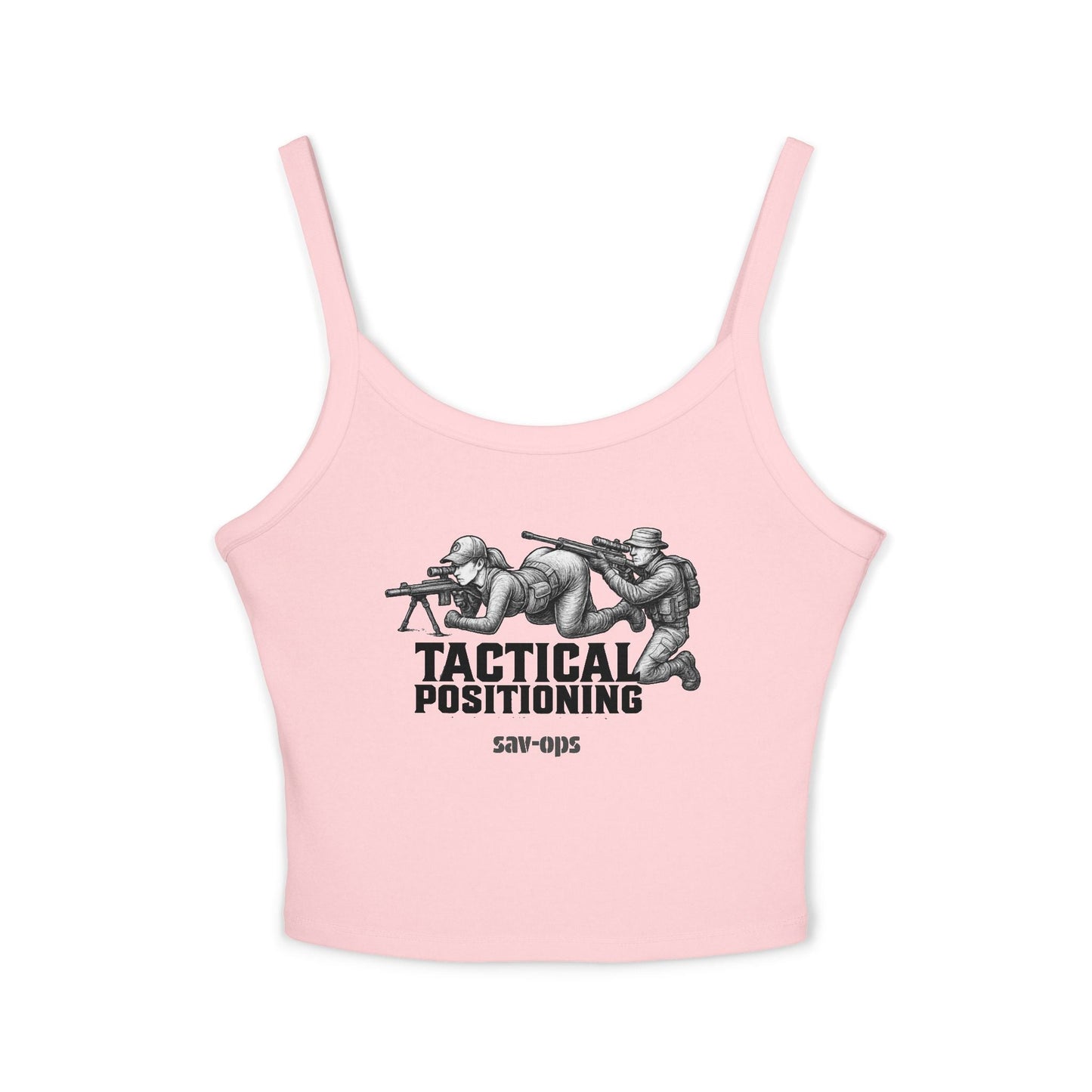 Tactical Positioning Women’s Crop Tank | SavOps Graphic Tee - Savage Operators Tactical Tee | Tank Top | Savage Operators Clothing | Patriotic Apparel | Military Humor | High Quality Solid Pink Blend