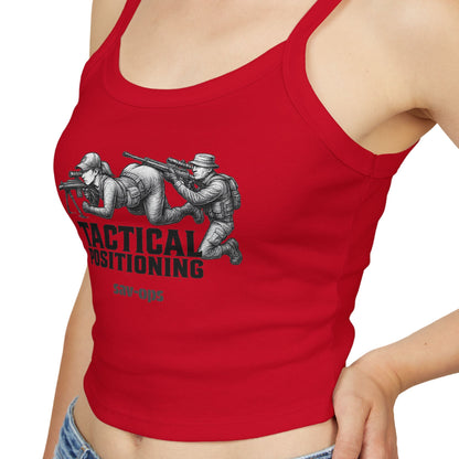 Tactical Positioning Women’s Crop Tank | SavOps Graphic Tee - Savage Operators Tactical Tee | Tank Top | Savage Operators Clothing | Patriotic Apparel | Military Humor | High Quality Solid Red Blend