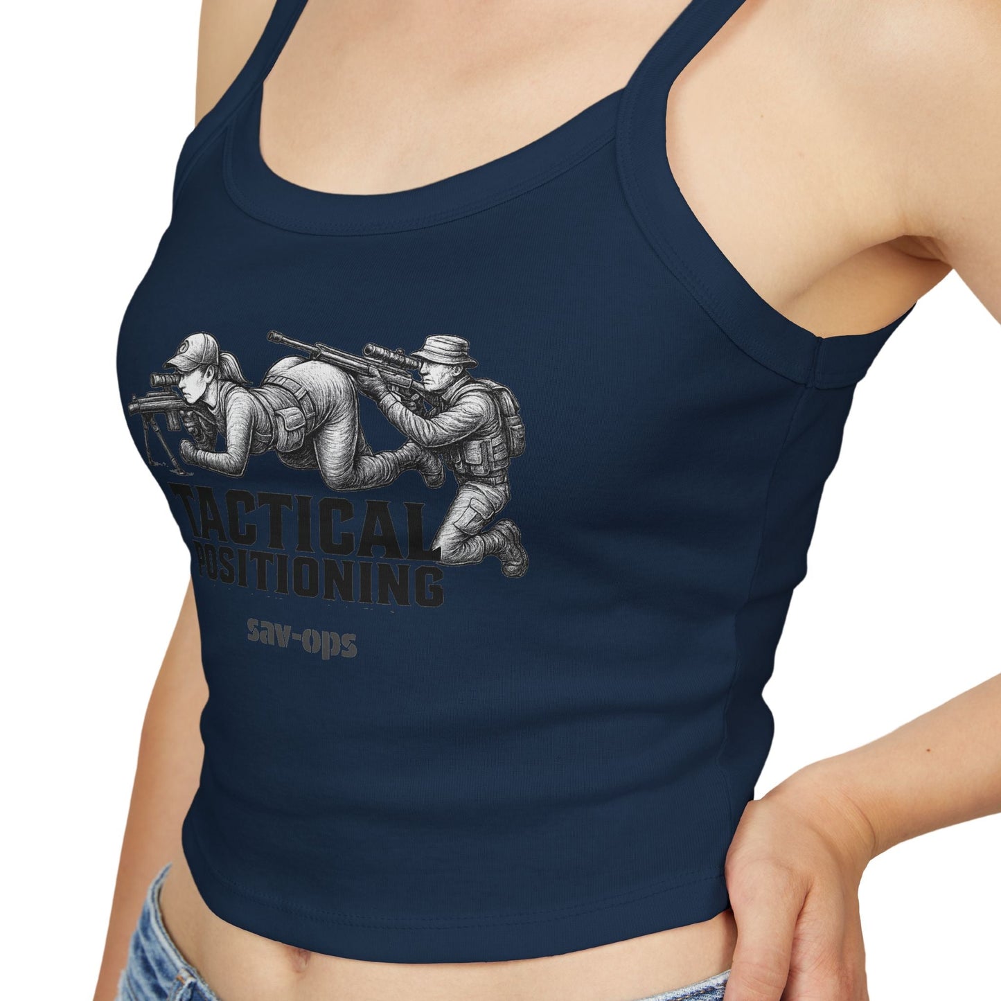 Tactical Positioning Women’s Crop Tank | SavOps Graphic Tee - Savage Operators Tactical Tee | Tank Top | Savage Operators Clothing | Patriotic Apparel | Military Humor | High Quality Solid Red Blend