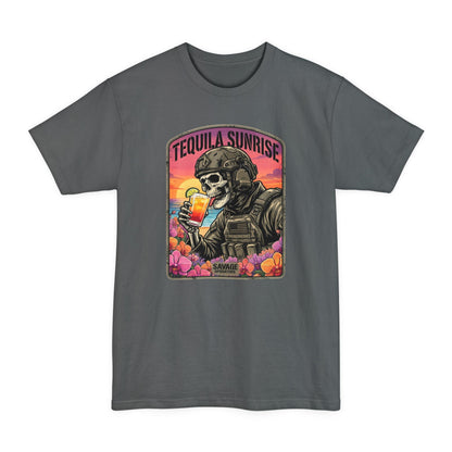 Tequila Sunrise Skull T-Shirt — Retro Soldier Drinking Tee XLT Big & Tall - Savage Operators Tactical Tee | T-Shirt | Savage Operators Clothing | Patriotic Apparel | Military Humor | High Quality Navy