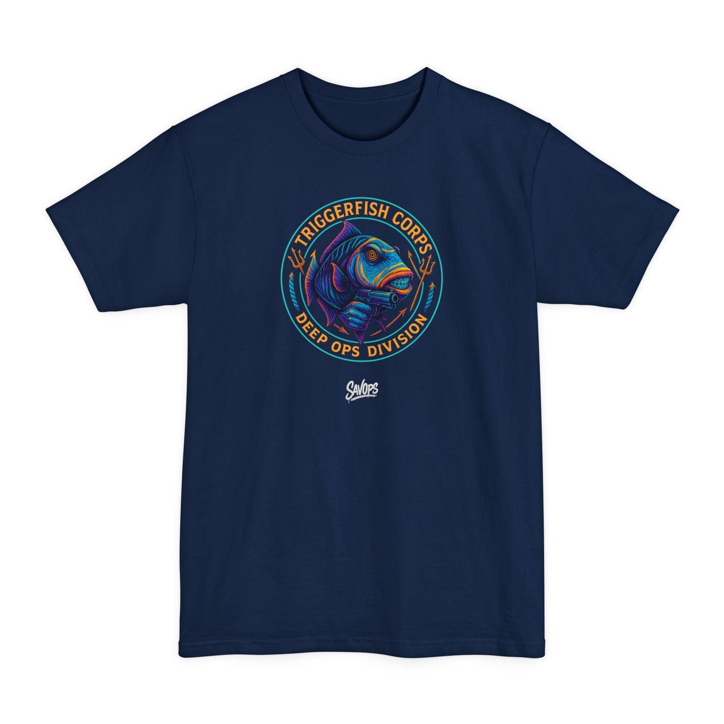 Trigger Fish Deep Ops Tactical Shirt – Savage Operators Funny Tactical Tee (XLT Tall Fit) - Savage Operators Tactical Tee | T-Shirt | Savage Operators Clothing | Patriotic Apparel | Military Humor | High Quality Navy