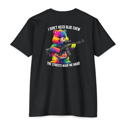 Trippy Tactical Bear Dont Care with Rifle - The Streets Made Me Hard Back Print - Savage Operators Tactical Tee | T-Shirt | Savage Operators Clothing | Patriotic Apparel | Military Humor | High Quality CVC Black
