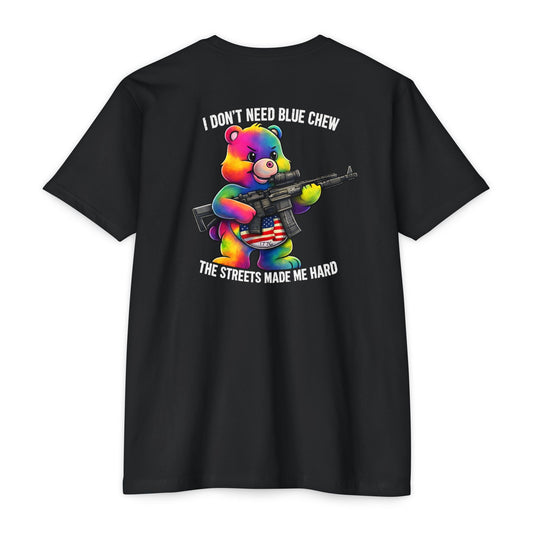 Trippy Tactical Bear Dont Care with Rifle - The Streets Made Me Hard Back Print - Savage Operators Tactical Tee | T-Shirt | Savage Operators Clothing | Patriotic Apparel | Military Humor | High Quality CVC Black