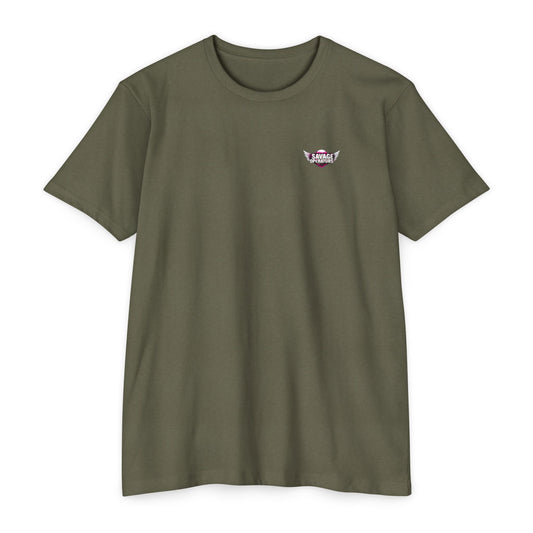 We’re Cooked – Skeleton Skillet Back Print Tee | Savage Operators - Savage Operators Tactical Tee | T-Shirt | Savage Operators Clothing | Patriotic Apparel | Military Humor | High Quality CVC Military Green