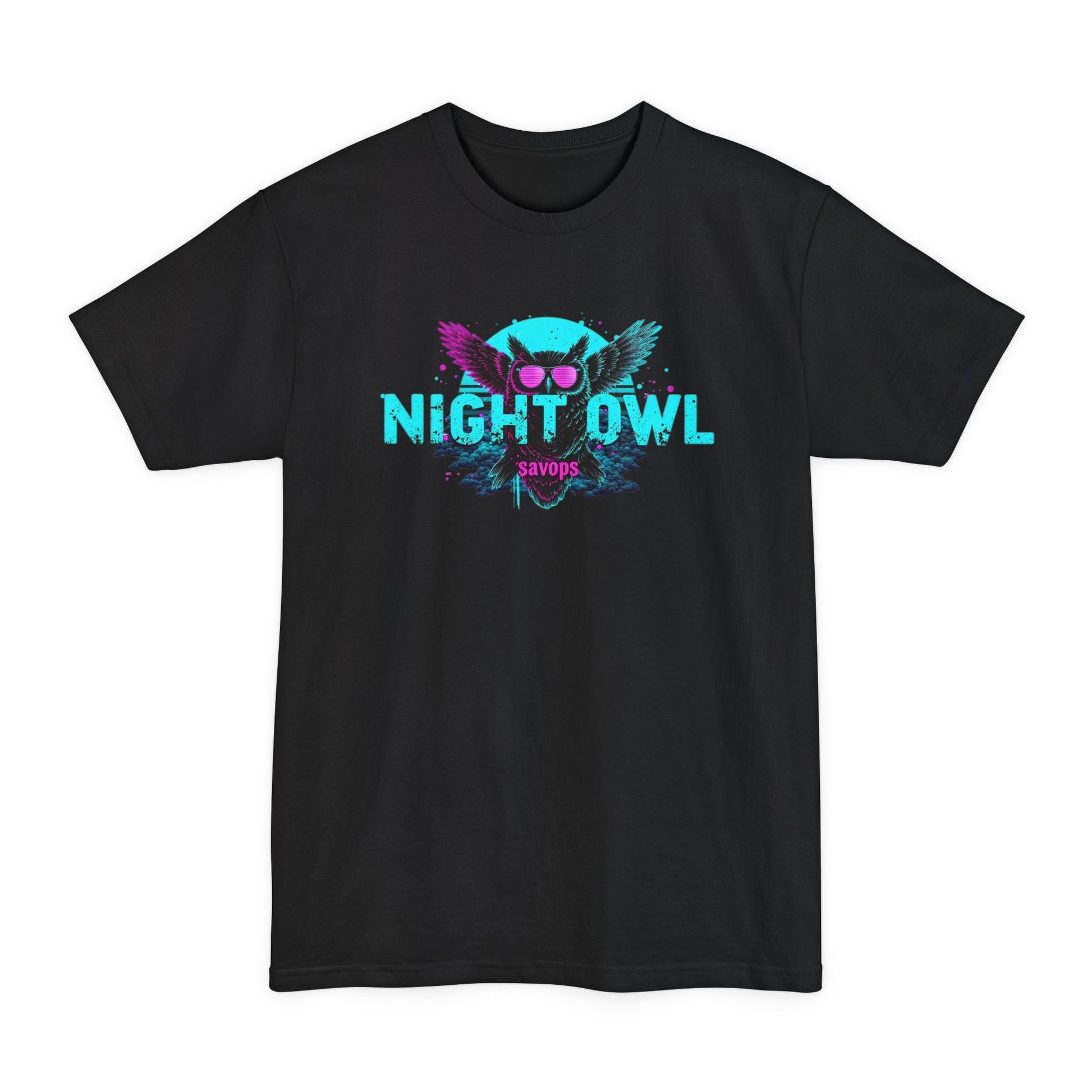 XLT - Night Owl Graphic T-Shirt — Neon Owl Design - Big & Tall - Savage Operators Tactical Tee | T-Shirt | Savage Operators Clothing | Patriotic Apparel | Military Humor | High Quality Black